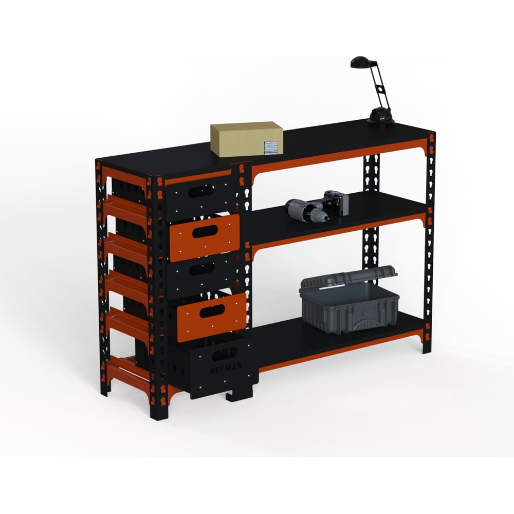 Изображение товара Стол-верстак Металекс с одной тумбой 950x1200x400 мм оранжево-чёрный