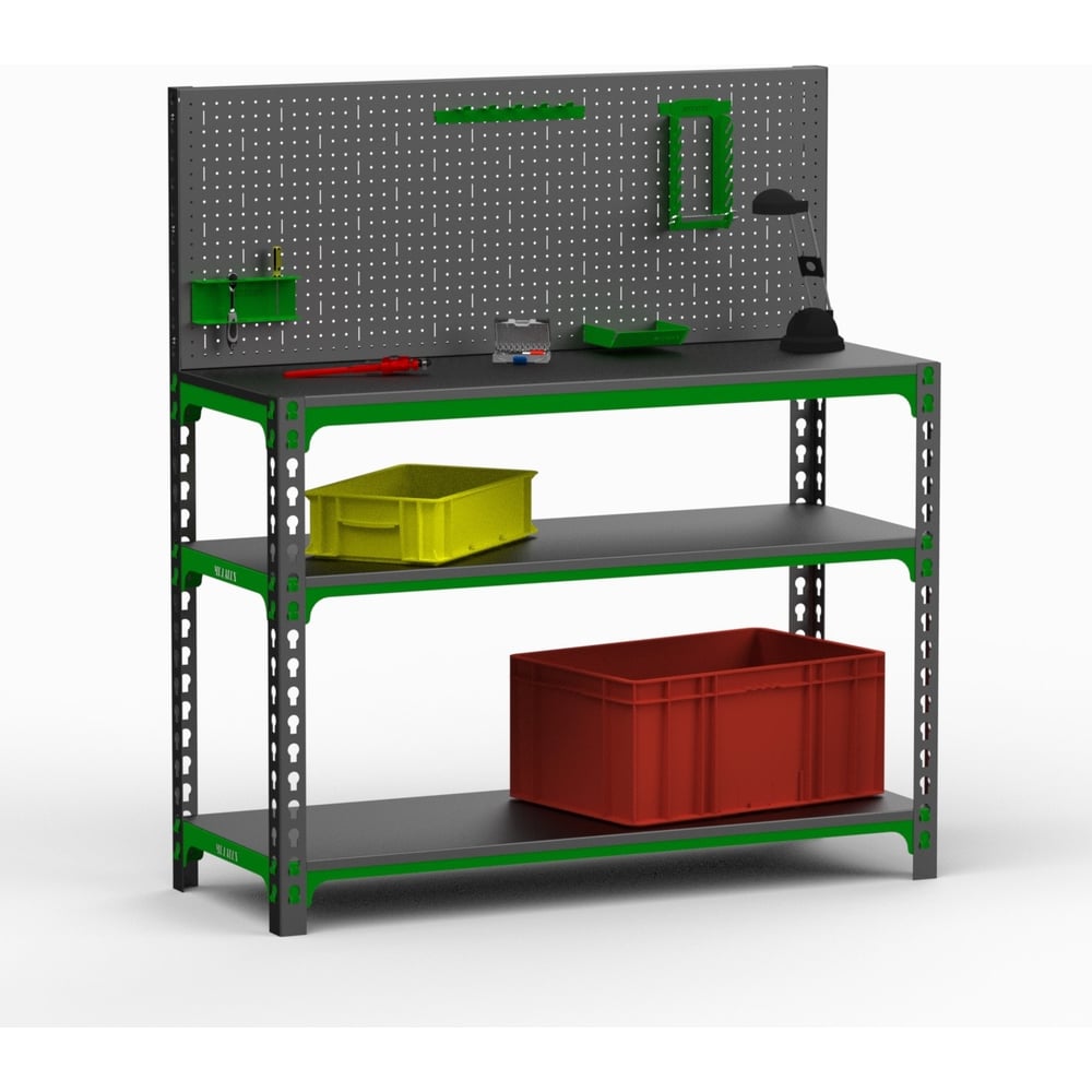 Изображение товара Стол-верстак ООО Металекс 950x1300x400 мм с полками и перфопанелью