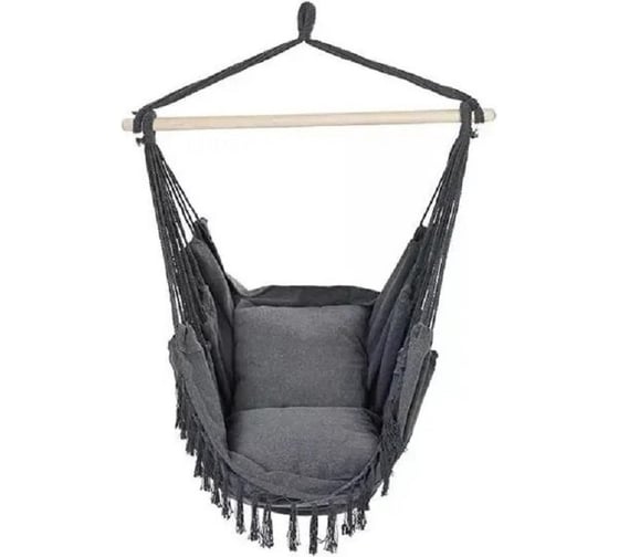 Изображение товара Качели-гамак с 2мя подушками Homium серый, с кисточками (серые подушки, серые нити) hammock3DGrey
