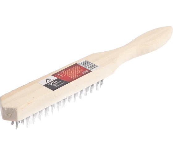 Изображение товара Щетка ЛОМ металлическая ручная деревянная рукоятка, 4-рядная 2768006