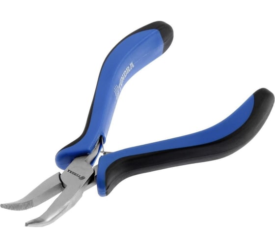Изображение товара Длинногубцы ТУНДРА изогнутые mini, никелированные, двухкомпонентные рукоятки, 125 мм 881679