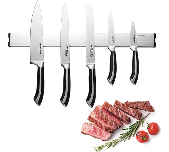 Изображение товара Набор из 5 ножей VENSAL 2002VS на магнитном держателе aimant, материал нержавеющая сталь 3Cr13, ручка-пластик VS2002