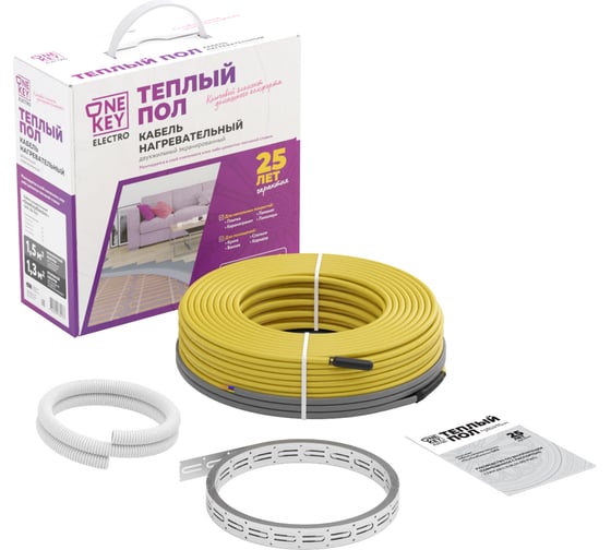 Изображение товара Теплый пол OneKeyElectro нагревательный кабель электрический под ламинат/плитку/линолеум: 148 м (2100 Вт). 2286624