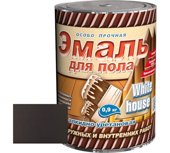 Изображение товара Эмаль для пола White House алкидно-уретановая, графитовый, 0,9 кг 20166