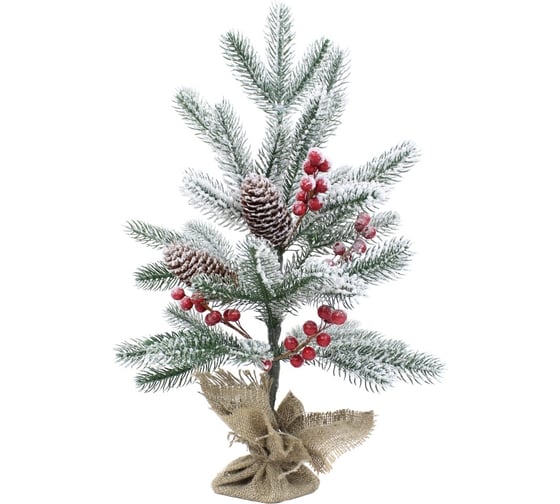 Изображение товара Ель BEATREES Декоративная зеленая заснеженная с шишками и ягодами в мешке 0.45 м 10 1036045F