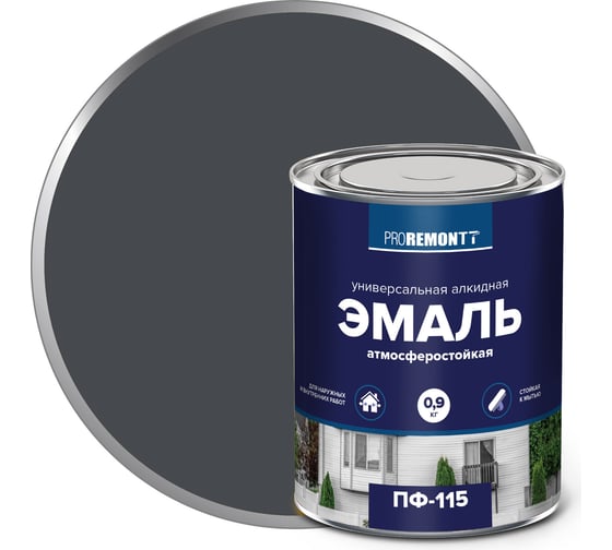 Изображение товара Эмаль Proremontt ПФ-115 графит ral 7024, 0.9 кг ЛА-00002486