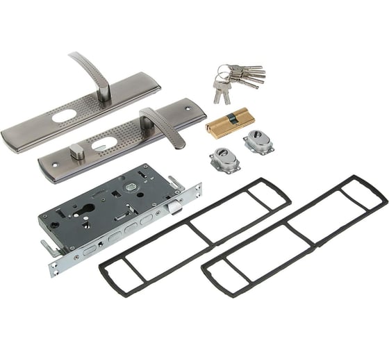 Изображение товара Комплект замка для китайской двери ТУНДРА R1L, с ц/м, с ручками, левый 2921798