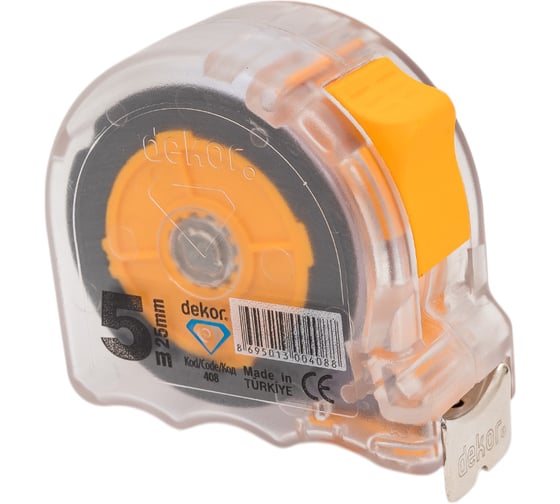 Изображение товара Рулетка DEKOR HASSAN 5 мх25 мм, прозрачный корпус из ударопрочного эргоном. пласт. 408