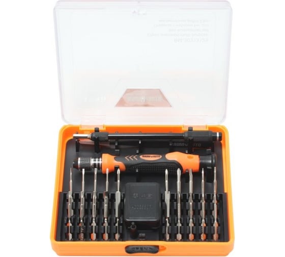 Изображение товара Отвертка BaumAuto ювелирная с комплектом удлиненных бит, гибким удлинителем и пинцетом для высокоточных работ (23пр.)в пластиковом футляре BM-30313123(15697)