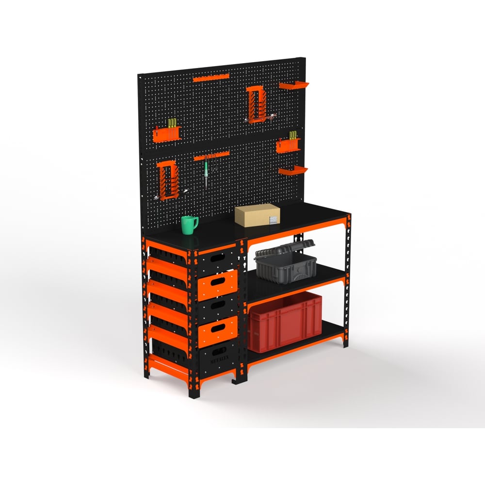 Изображение товара Стол-верстак ООО Металекс с тумбой и аксессуарами 950x1200x400 мм