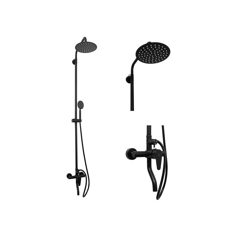 Изображение товара Современный смеситель для ванны Славен с верхним душем черный 3 режима