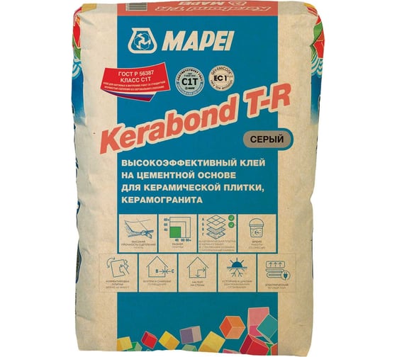 Изображение товара Плиточный клей MAPEI KERABOND T-R серый, 25 кг 001725