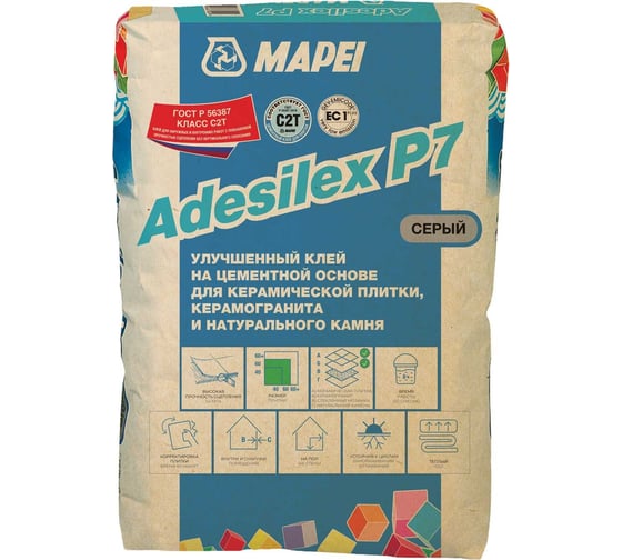Изображение товара Плиточный клей MAPEI Adesilex P7 серый, 25 кг 2182125