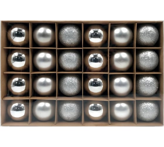 Изображение товара Набор елочных шаров Winter Glade пластик, 6 см, 24 шт., серебряный микс 6024G002