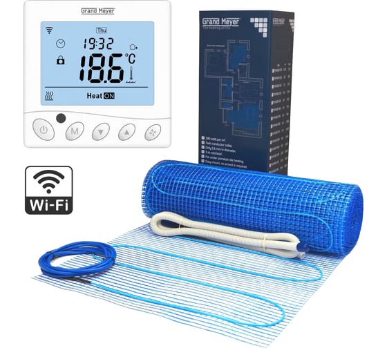 Изображение товара Комплект Grand Meyer нагревательный мат thm180-015, терморегулятор wifi w350 бел THM180-015(W350)