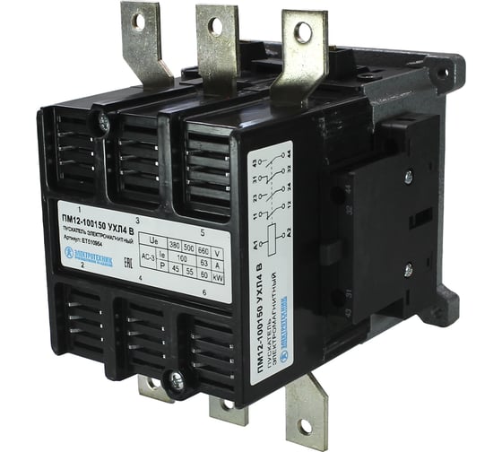 Изображение товара Электромагнитный пускатель Электротехник Пм12-100150 ухл4 в, 110в/50гц, 2з и 2р, 100а, нереверсивный, без реле, ip20, ET510954