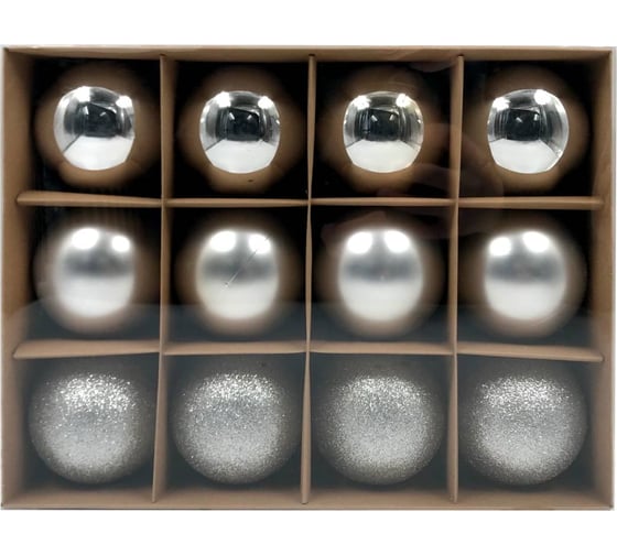 Изображение товара Набор елочных шаров Winter Glade пластик, 8 см, 12 шт., серебряный микс 8012G002