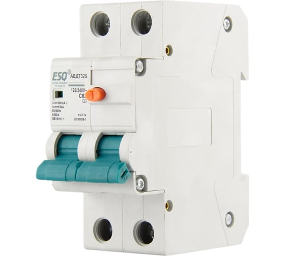 Изображение товара Автоматический выключатель дифференциального тока ESQ АВДТ-32S M 1P+N 20А, 30мА, 4.5кА, хар-ка С, электронный, тип АС 14.03.06.000100