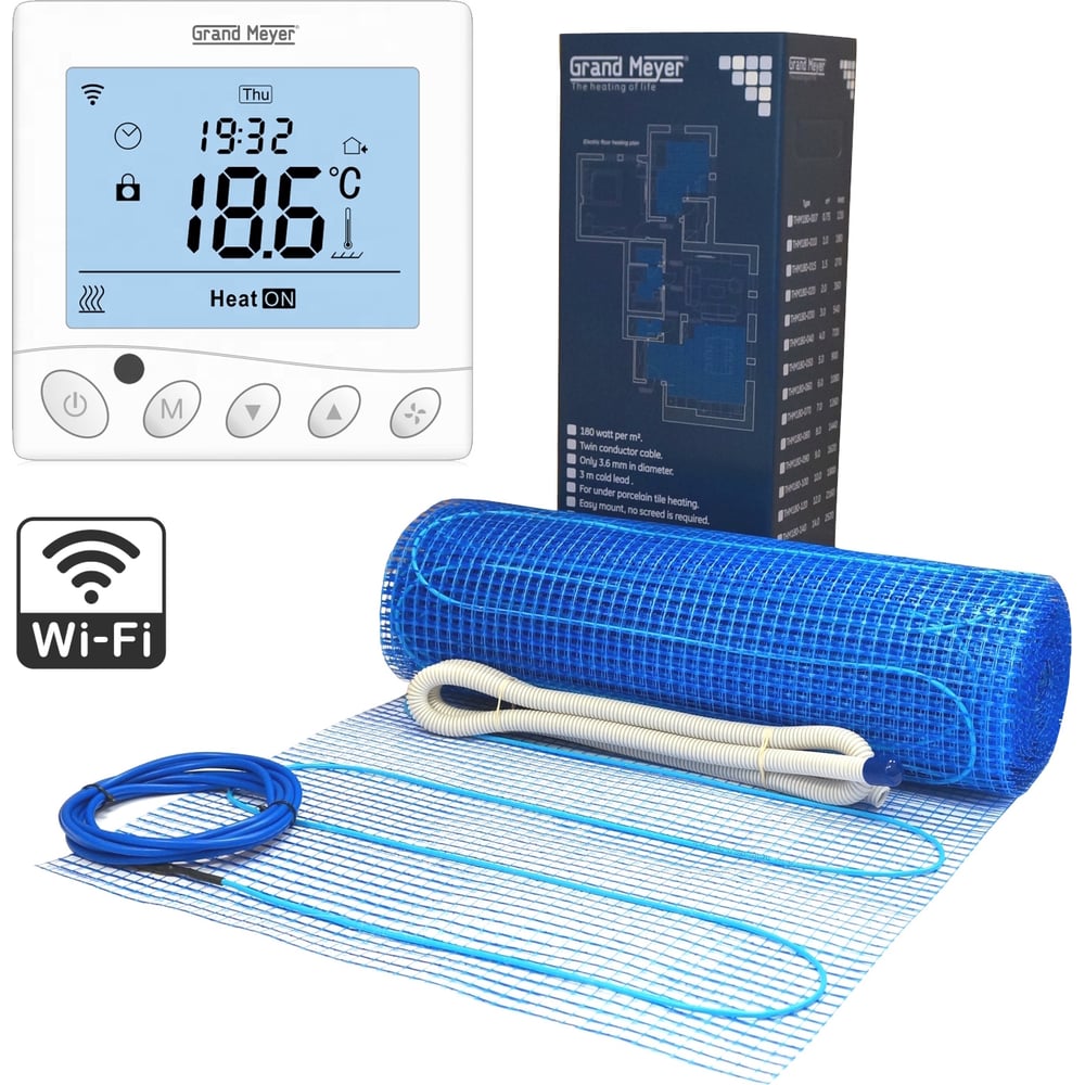 Изображение товара Комплект нагревательного мата THM180-140 с терморегулятором WiFi W350