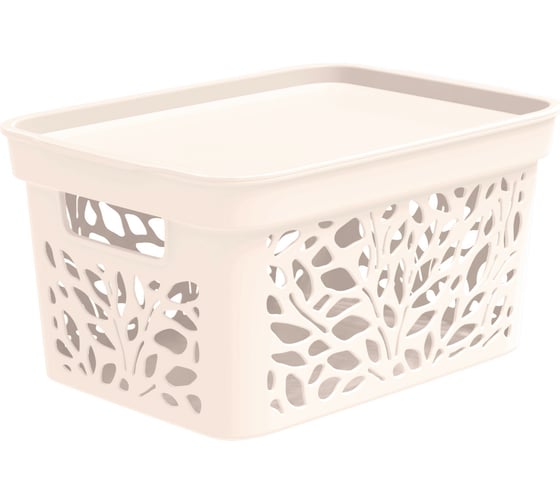 Изображение товара Корзина Полимербыт Leaves с крышкой 5,5 л 274x197x140 мм молочный 438360000