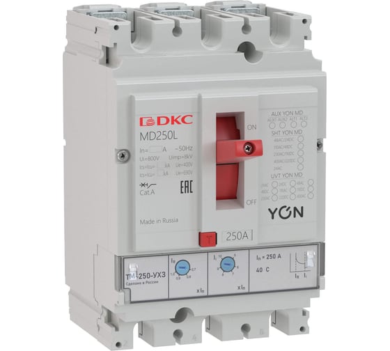 Изображение товара Автоматический выключатель DKC yon 3p 250а 40ka ir 0.7…1xin ii 5…10xin MD250N-TM250