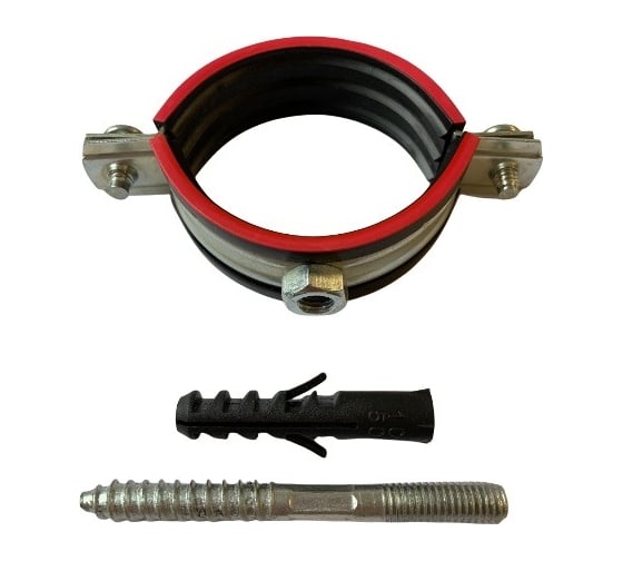 Изображение товара Трубный хомут с резиновой прокладкой МЕТАЛЛСЕРВИС оцинкованный, 3" (дн 87-94) ±2 мм, М8, винт-шуруп, дюбель мс 1252086