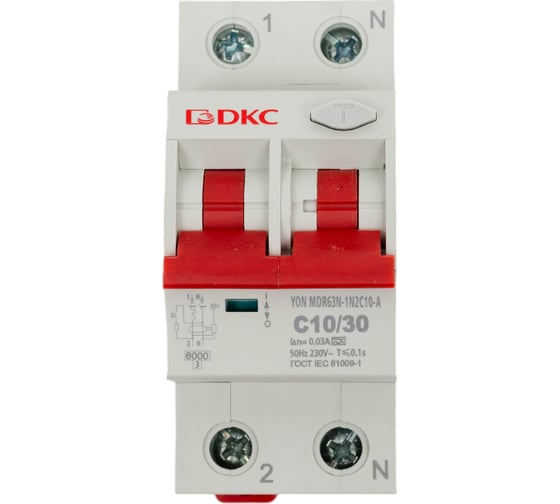 Изображение товара Автоматический выключатель дифференциального тока DKC авдт yon mdr63n 1p+n 10a c 30ma 6ka тип a MDR63N-1N2C10-A