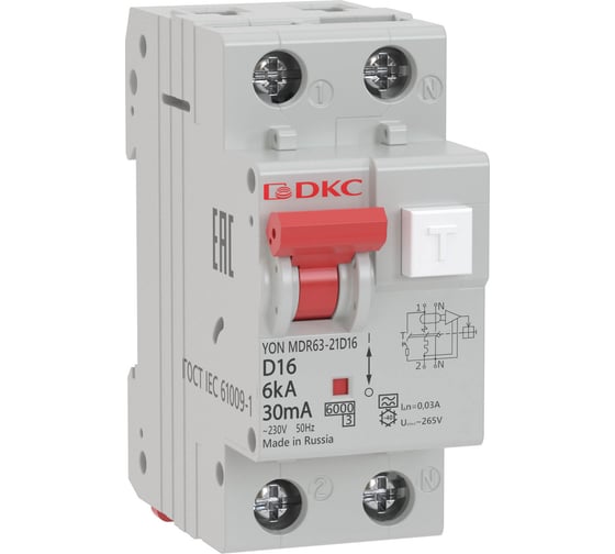 Изображение товара Автоматический выключатель дифференциального тока DKC авдт yon mdr63 1p+n 40a c 30ma 6ka тип a MDR63-22C40-A