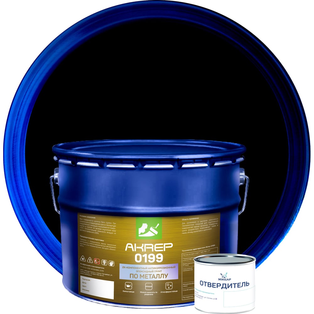 Изображение товара Грунт АКРЭП-0199 для металла, глубокопроникающий, быстросохнущий, антикоррозийный 10 кг черный