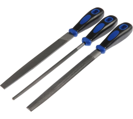 Изображение товара Набор напильников ТУНДРА сталь У10, насечка №2, пластиковые рукоятки, 200 мм, 3 шт. 5352372