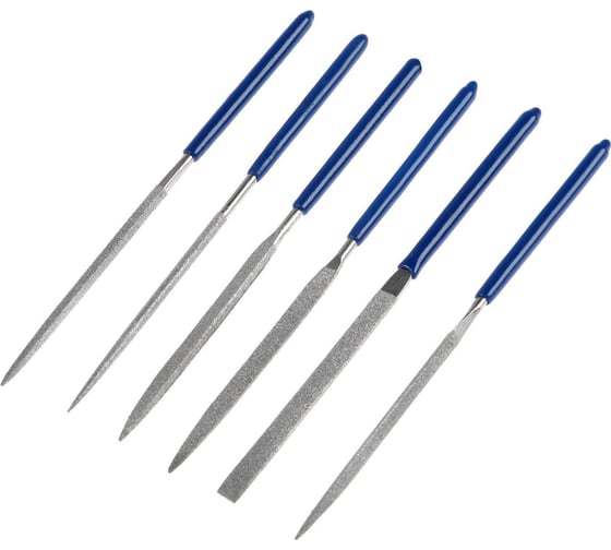 Изображение товара Набор надфилей ТУНДРА алмазных, обрезиненные рукоятки, 70x140x3 мм, 6 шт. 2275922