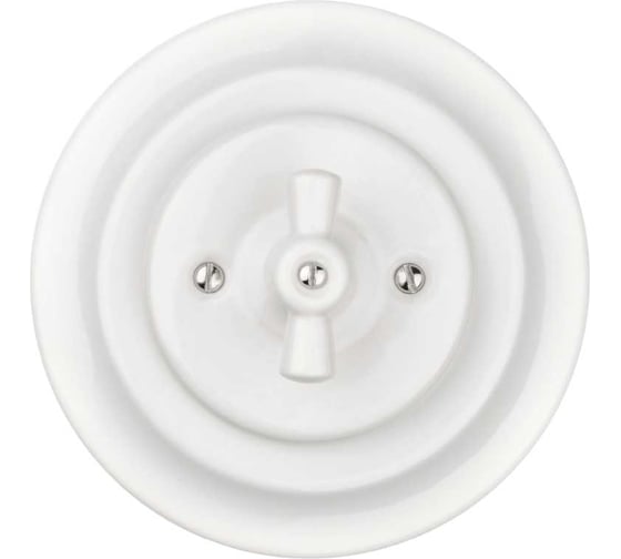 Изображение товара Выключатель скрытой установки TDM ELECTRIC фарфоровый, поворотный, перекрёстный, с ручкой бантик, 10А, белый Болонь SQ1820-0016