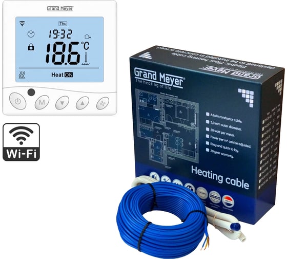Изображение товара Комплект Grand Meyer thc20-70 нагревательный элемент, терморегулятор wifi w350 бел THC20-70(W350)