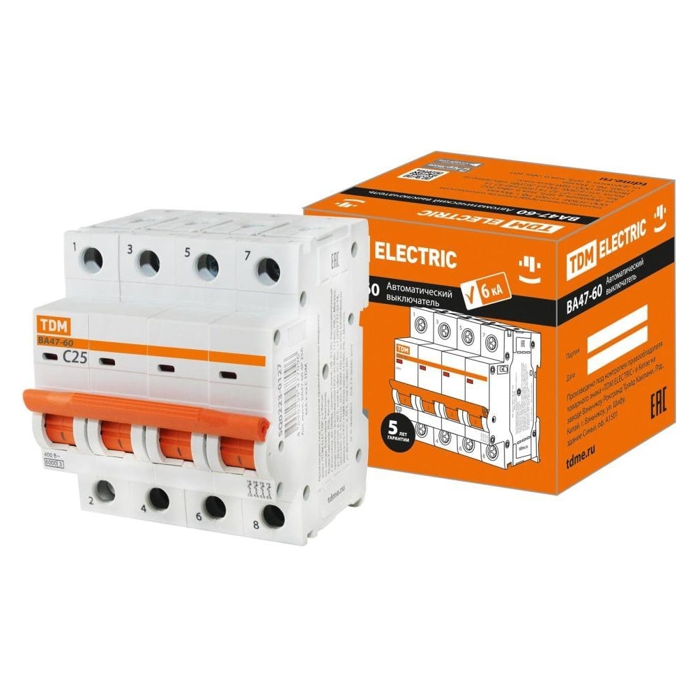 Изображение товара Автоматический выключатель TDM ELECTRIC ВА47-60 4Р 6А 6кА