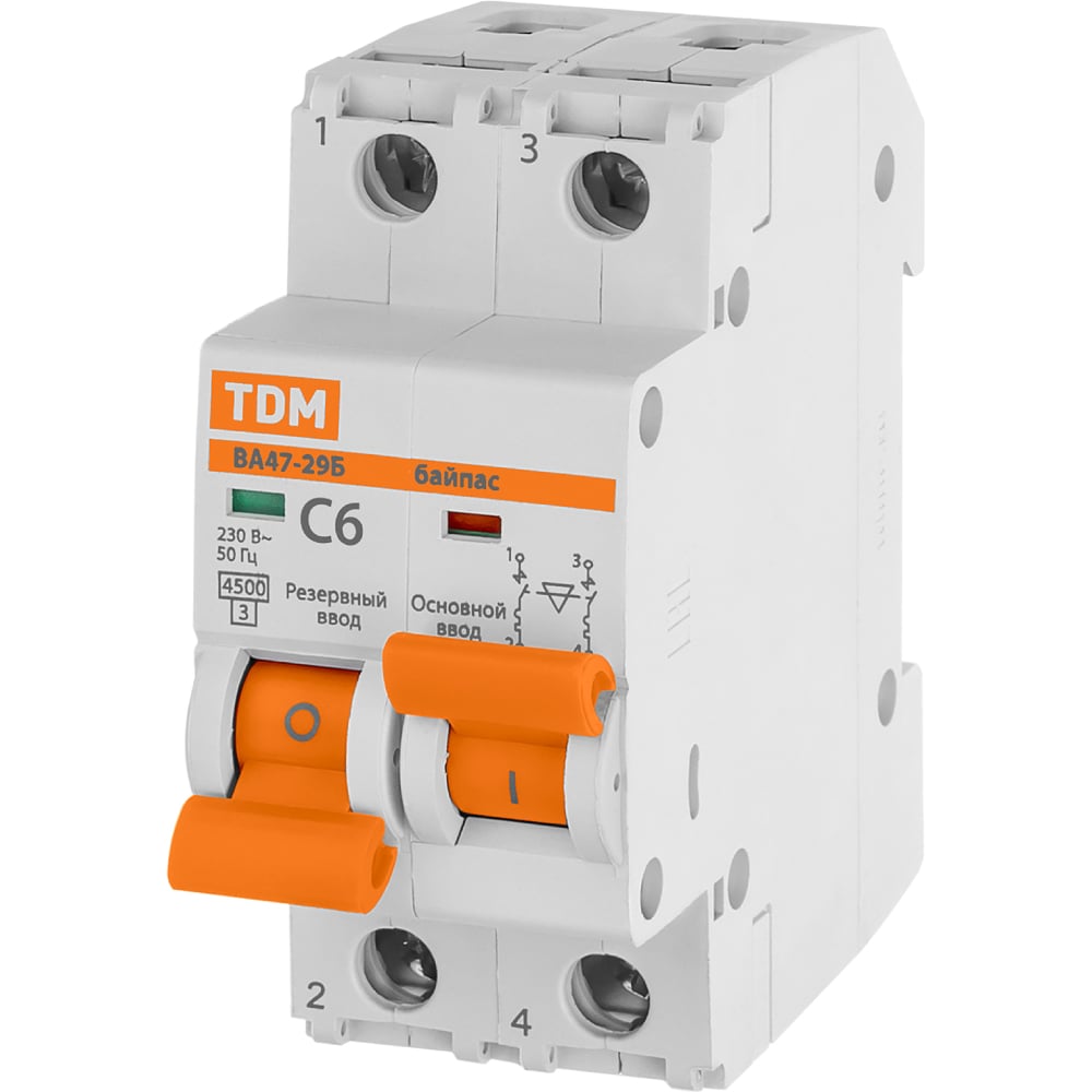 Изображение товара Автоматический выключатель ВА47-29Б TDM ELECTRIC 6А IP20 Модульный