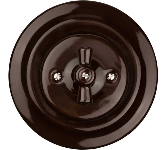 Изображение товара Фарфоровый поворотный проходной выключатель TDM ELECTRIC скрытой установки с ручкой (бантик) 10А коричневый «Болонь» SQ1820-0416