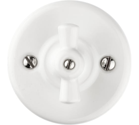 Изображение товара Фарфоровый поворотный проходной выключатель TDM ELECTRIC с ручкой (бантик) 10А белый «Болонь» SQ1820-0011