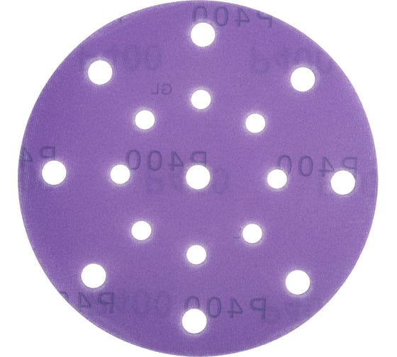 Изображение товара Круг абразивный шлифовальный под липучку Purple Sandpaper Auto P400, 150 мм, 17 отверстий, 25 шт Elsilber EL-APS0400