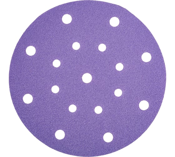 Изображение товара Круг абразивный шлифовальный под липучку Purple Sandpaper Auto P120, 150 мм, 17 отверстий, 25 шт Elsilber EL-APS0120