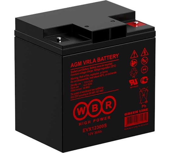 Изображение товара Аккумулятор тяговый WBR EVX12300 S 12В, 30 Ач (для медицинских колясок) УТ-00001339
