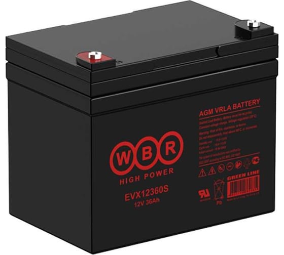 Изображение товара Аккумулятор тяговый WBR EVX12360S 12В, 36 Ач (для медицинских колясок) УТ-00000338