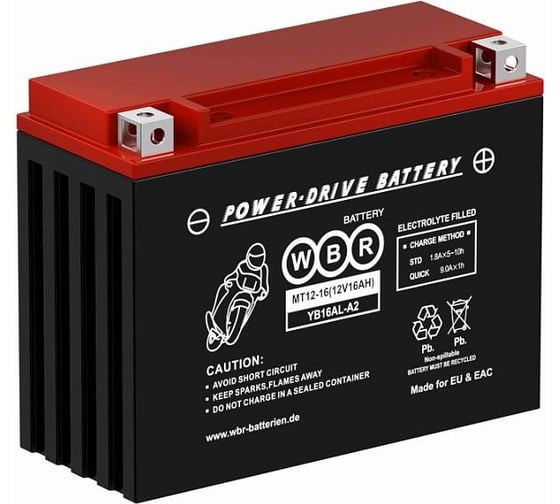 Изображение товара Мото аккумулятор WBR SMT12-16-A 12В, 16 Ач УТ-00001169