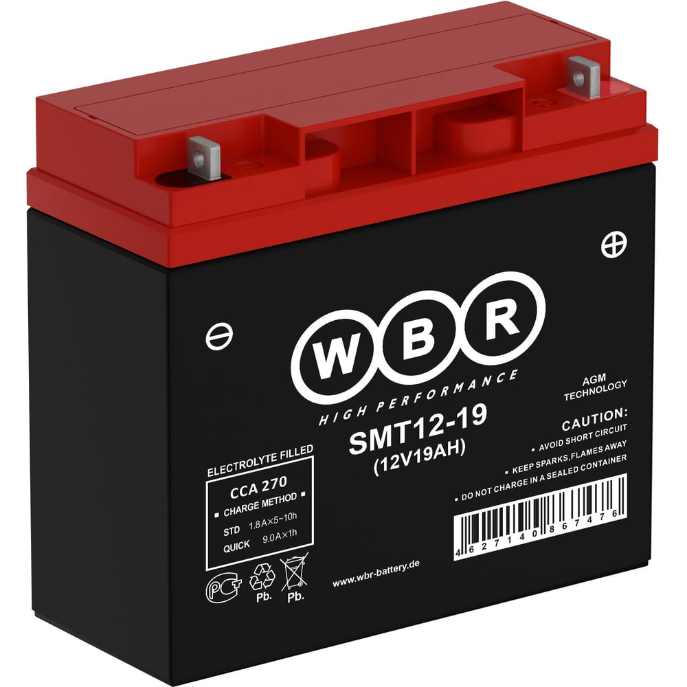 Изображение товара Мото аккумулятор WBR SMT12-19 12В, 19 Ач, AGM, свинцово-кислотный