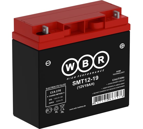 Изображение товара Мото аккумулятор WBR SMT12-19 12В, 19 Ач УТ-00001174
