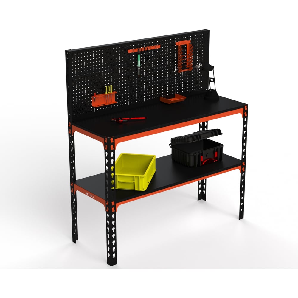 Изображение товара Стол-верстак с перфопанелью и аксессуарами, 950x1100x500 мм, оранжево-чёрный