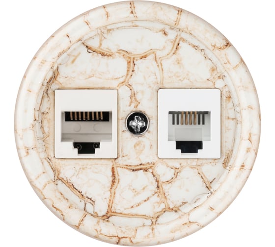 Изображение товара Розетка телефонная RJ11 + компьютерная RJ45 TDM ELECTRIC мраморная «Болонь» SQ1820-0152
