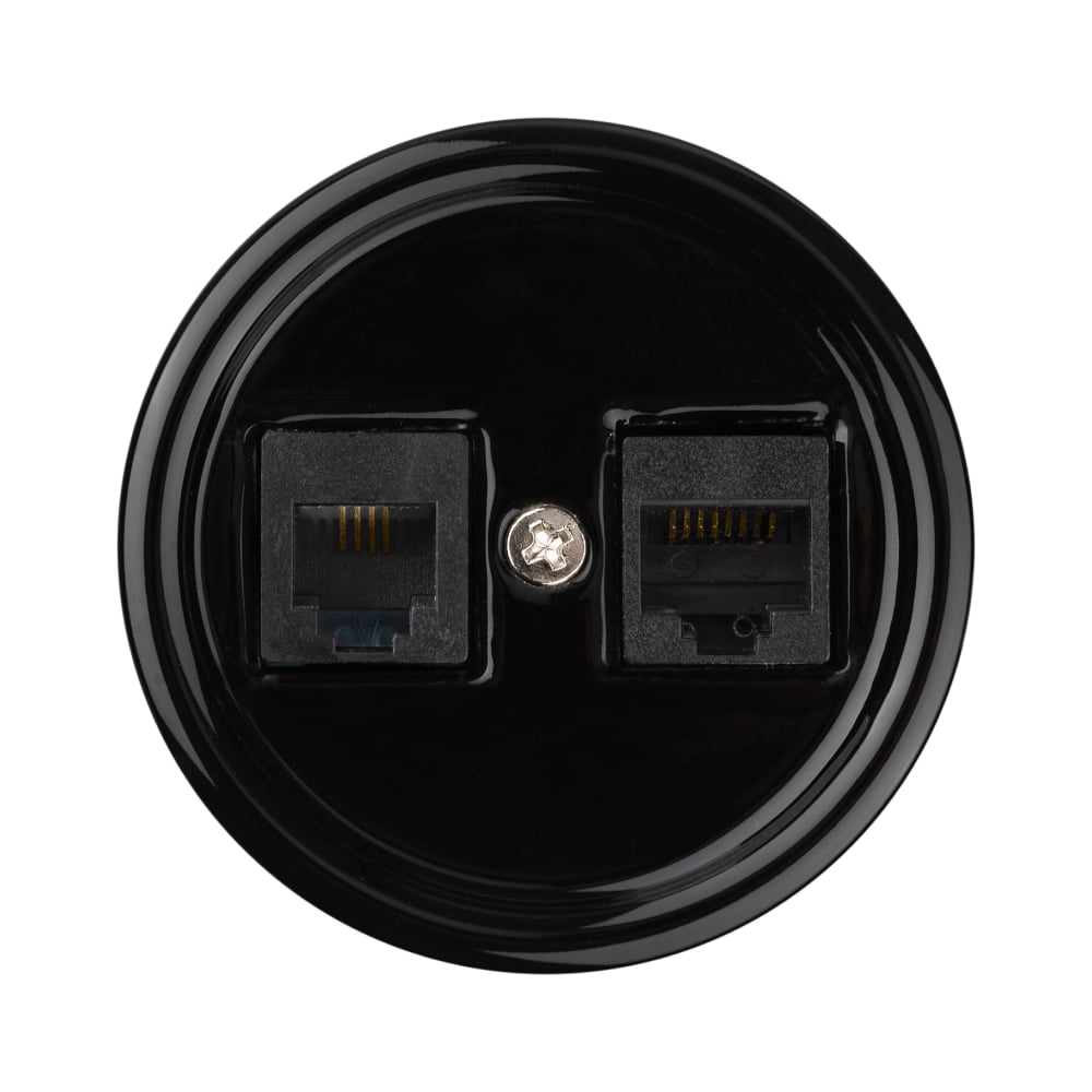 Изображение товара Розетка телефонная RJ11 + компьютерная RJ45 TDM ELECTRIC черная «Болонь» SQ1820-0252