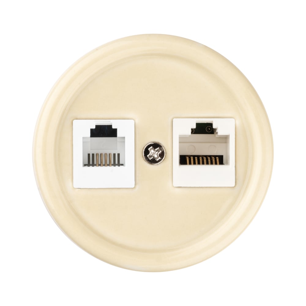Изображение товара Розетка телефонная RJ11 + компьютерная RJ45 TDM ELECTRIC слоновая кость «Болонь» SQ1820-0352
