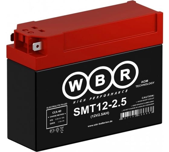 Изображение товара Мото аккумулятор WBR SMT12-2.5 12В, 2.5 Ач УТ-00001175