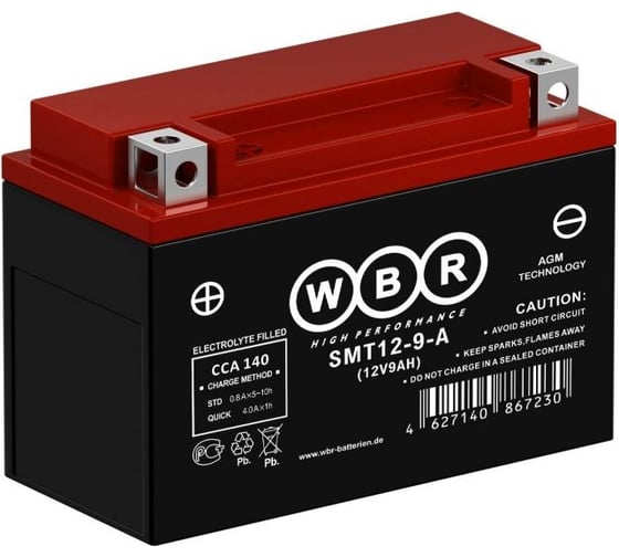 Изображение товара Мото аккумулятор WBR SMT12-9-A 12В, 9 Ач УТ-00001188